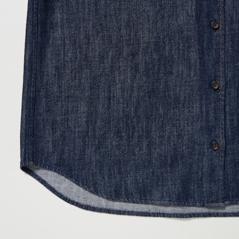 Uniqlo Denim Long-Sleeve Ženske Košulje Tamnoplave | 0592-LDWEA