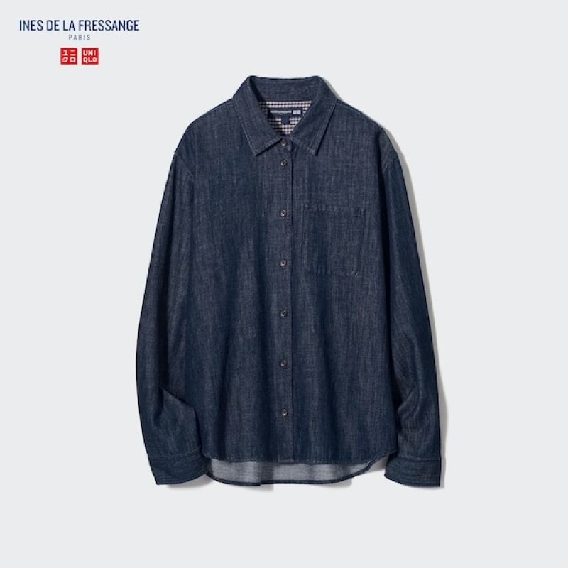 Uniqlo Denim Long-Sleeve Ženske Košulje Tamnoplave | 0592-LDWEA