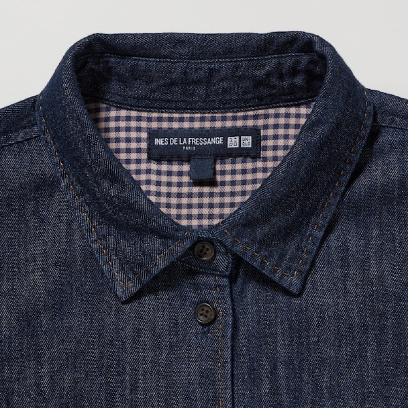 Uniqlo Denim Long-Sleeve Ženske Košulje Tamnoplave | 0592-LDWEA