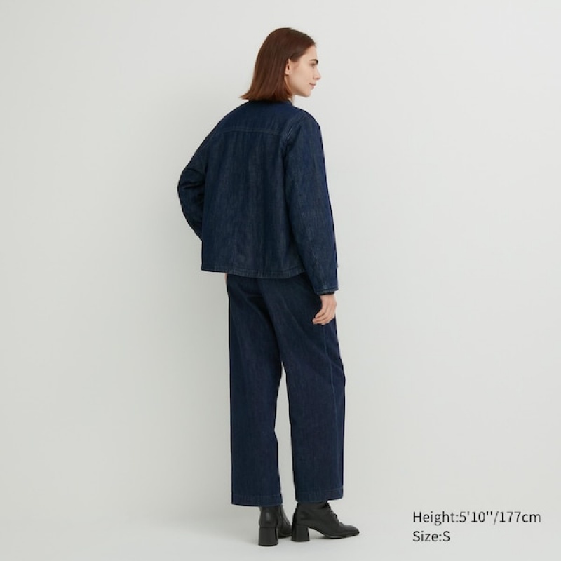Uniqlo Denim Podstavljena Shirt Ženske jackets Tamnoplave | 5623-OZPLT