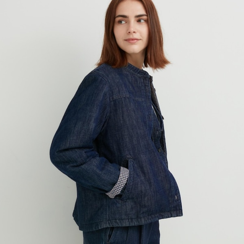 Uniqlo Denim Podstavljena Shirt Ženske jackets Tamnoplave | 5623-OZPLT