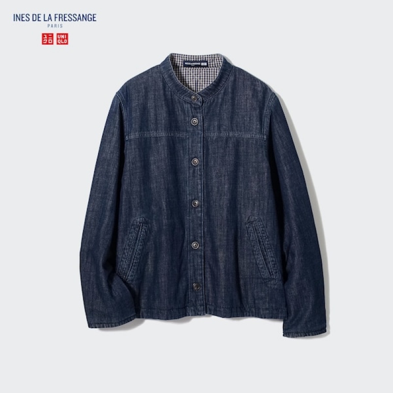 Uniqlo Denim Podstavljena Shirt Ženske jackets Tamnoplave | 5623-OZPLT
