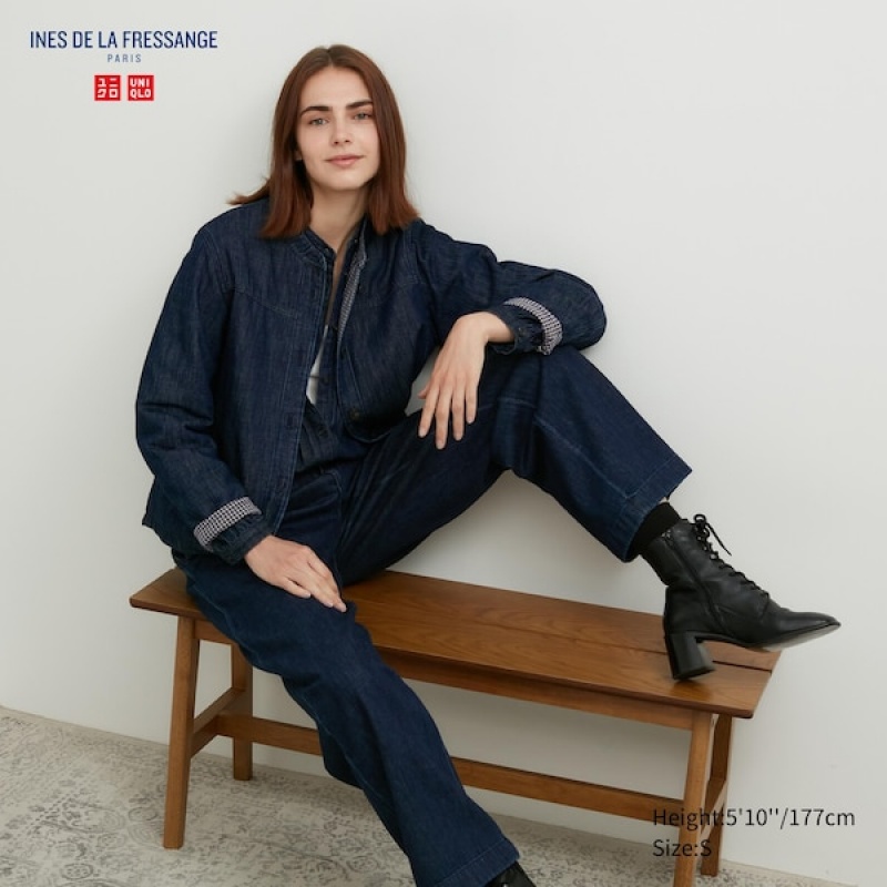 Uniqlo Denim Podstavljena Shirt Ženske jackets Tamnoplave | 5623-OZPLT