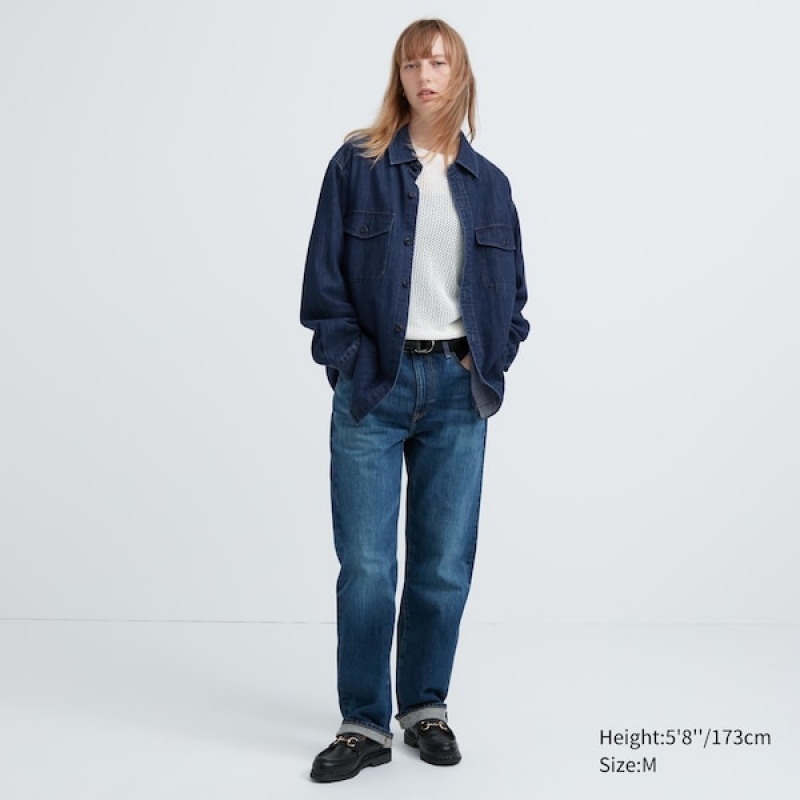 Uniqlo Denim Utility Long-Sleeve Overshirt Ženske Košulje Plave | 1054-EDCJB