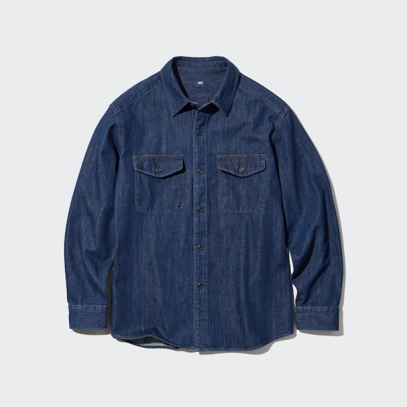 Uniqlo Denim Utility Long-Sleeve Overshirt Muške Košulje Plave | 9316-FZGNM