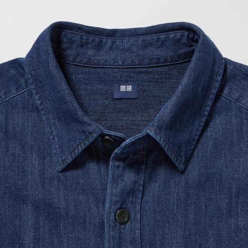 Uniqlo Denim Utility Long-Sleeve Overshirt Muške Košulje Plave | 9316-FZGNM
