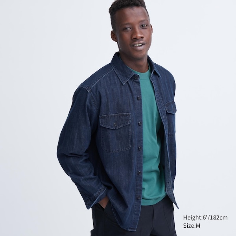 Uniqlo Denim Utility Long-Sleeve Overshirt Muške Košulje Plave | 9316-FZGNM