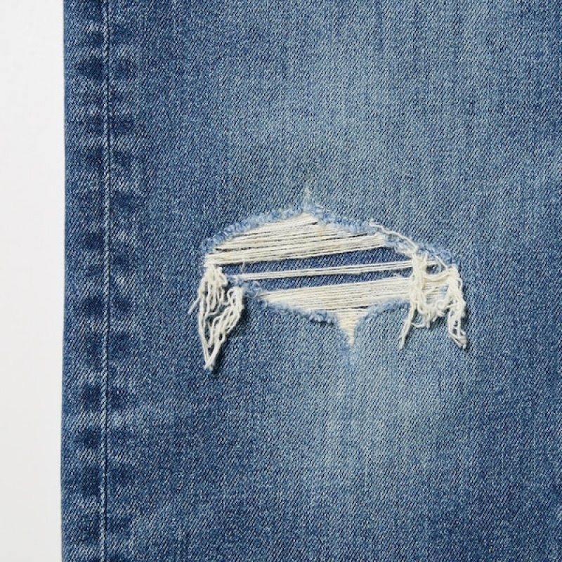 Uniqlo Distressed Slim-Fit Muške Traperice Plave | 2460-GQFBD