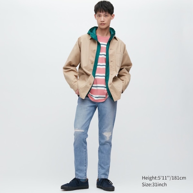 Uniqlo Distressed Slim-Fit Muške Traperice Plave | 2460-GQFBD