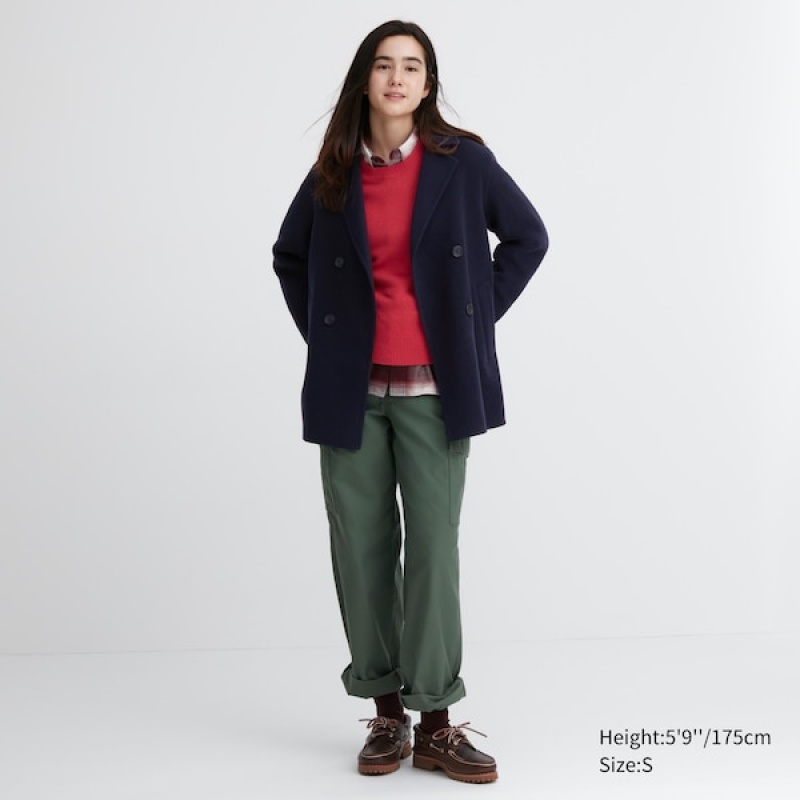 Uniqlo Double Face Short Ženske Kaputi Tamnoplave | 3016-JLAQY