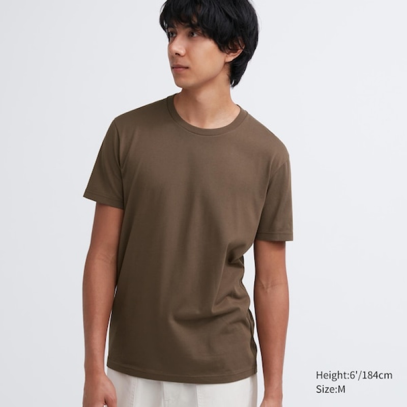 Uniqlo Dry Color Crew Neck Short-Sleeve Muške Majice Tamno Smeđe | 2146-DVOWA