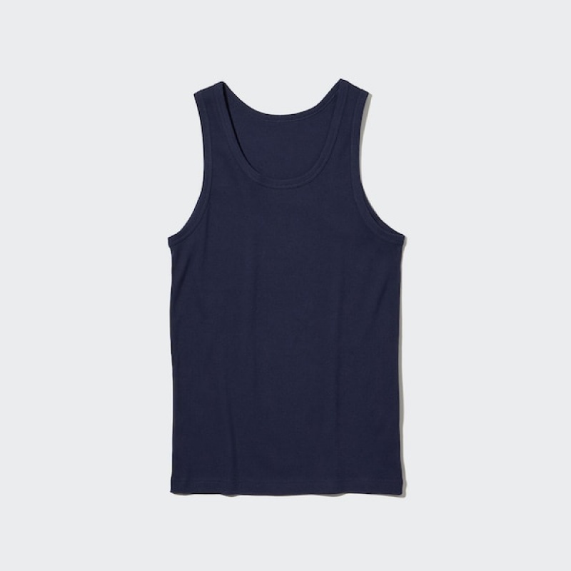 Uniqlo Dry Color Rebrasti Tank Muške Topi Tamnoplave | 2980-GRCVO