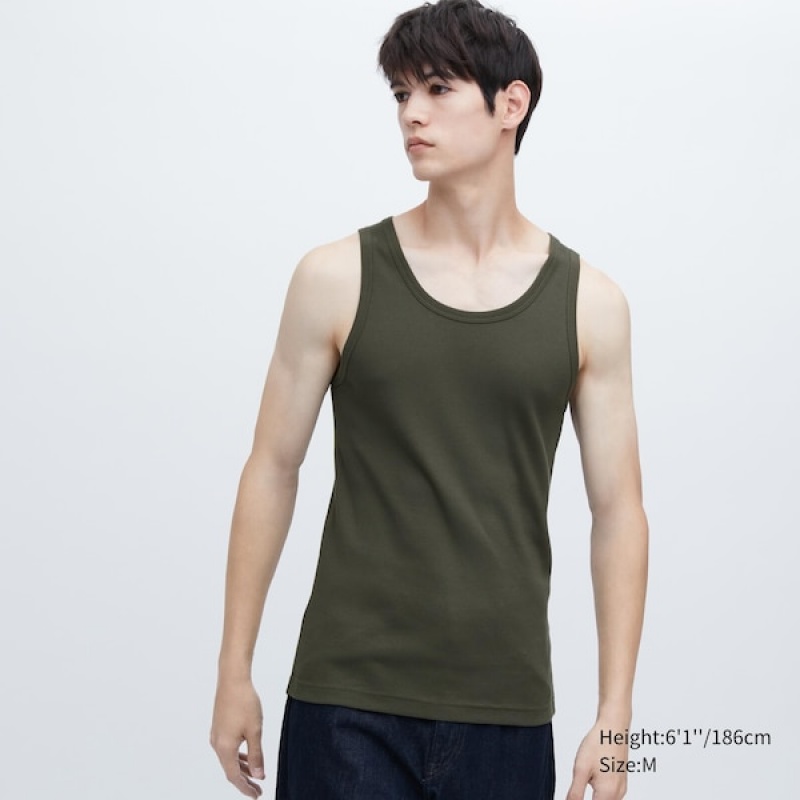 Uniqlo Dry Color Rebrasti Tank Muške Topi Maslinasto Zelene | 7065-XZAOT