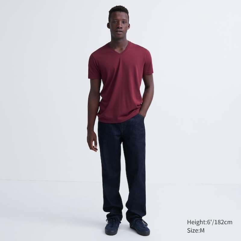 Uniqlo Dry Color V-Neck Short-Sleeve Muške Majice Crvene | 6917-FZTWX
