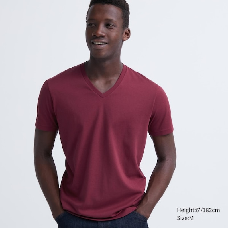 Uniqlo Dry Color V-Neck Short-Sleeve Muške Majice Crvene | 6917-FZTWX