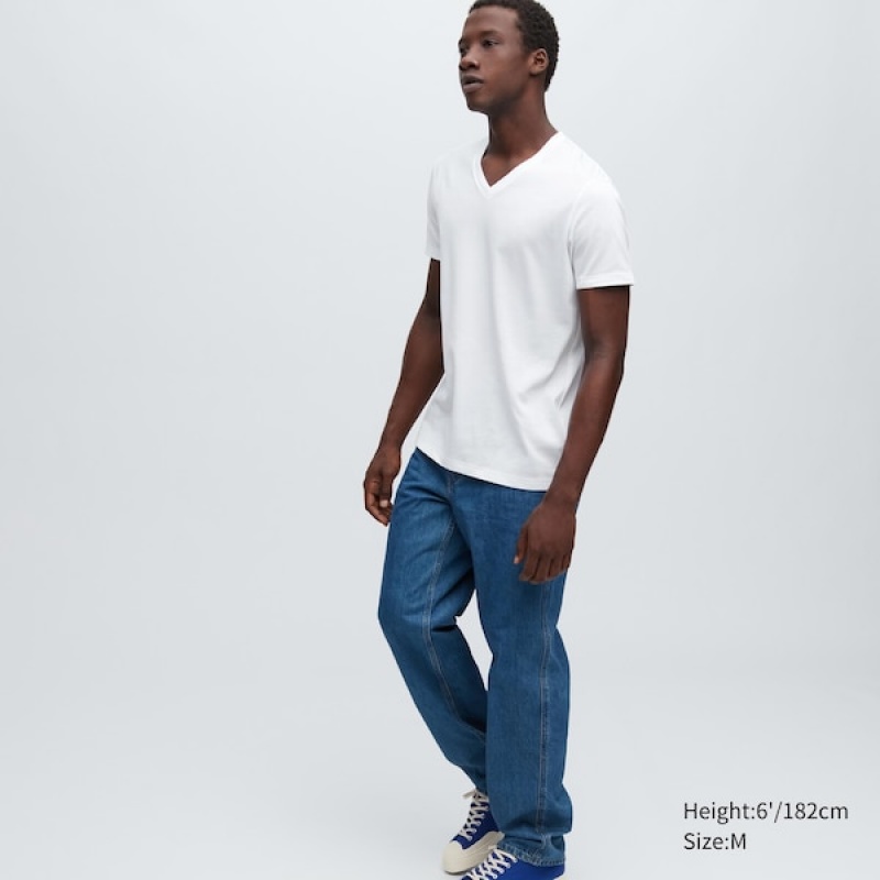 Uniqlo Dry Color V-Neck Short-Sleeve Muške Majice Bijele | 3154-DIYER