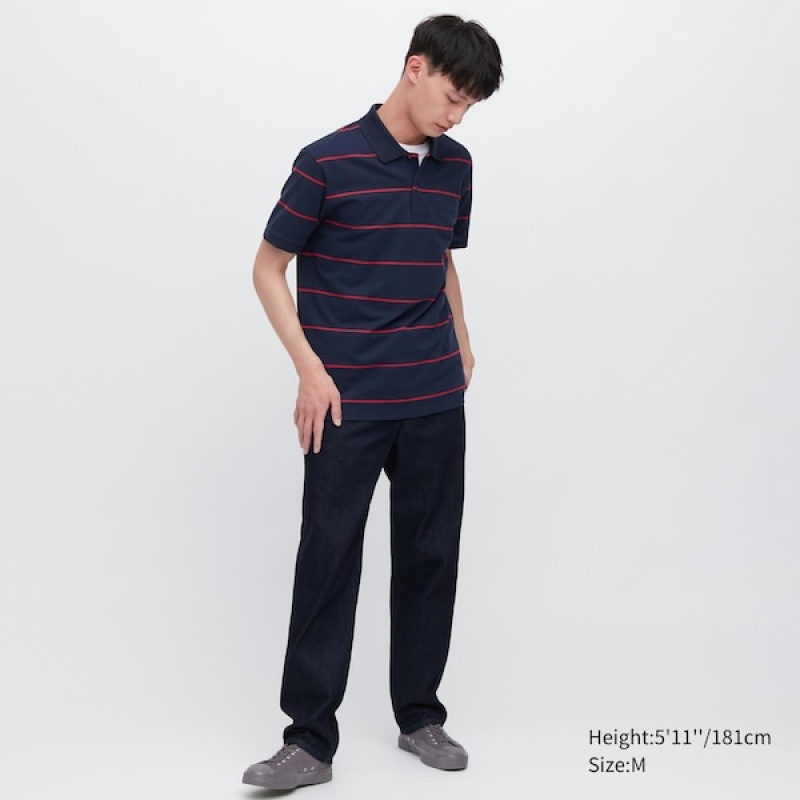 Uniqlo Dry Pique Prugasta Short-Sleeve Muške Polo Majica Tamnoplave | 2409-YCGLE