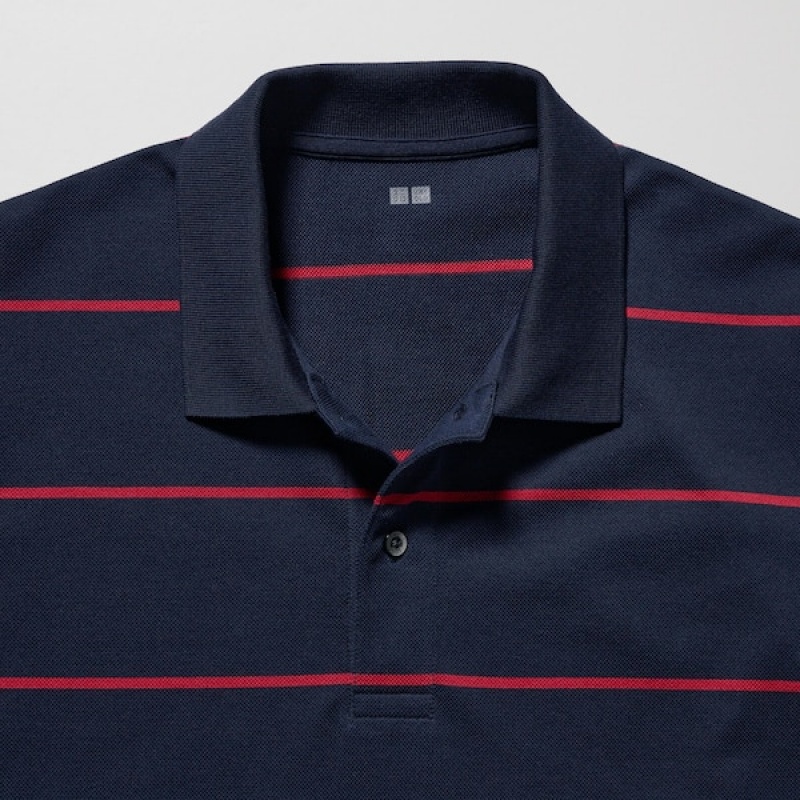 Uniqlo Dry Pique Prugasta Short-Sleeve Muške Polo Majica Tamnoplave | 2409-YCGLE