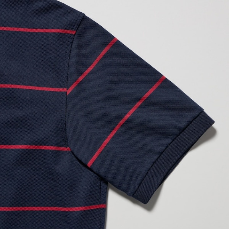 Uniqlo Dry Pique Prugasta Short-Sleeve Muške Polo Majica Tamnoplave | 2409-YCGLE