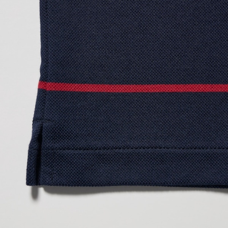 Uniqlo Dry Pique Prugasta Short-Sleeve Muške Polo Majica Tamnoplave | 2409-YCGLE