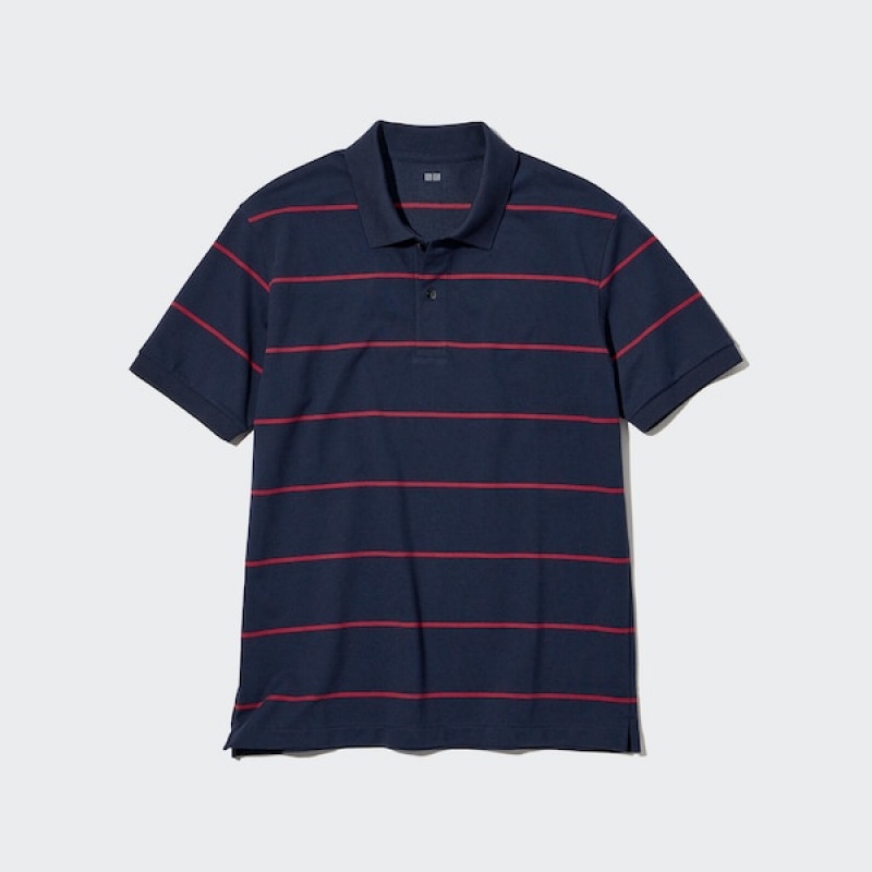 Uniqlo Dry Pique Prugasta Short-Sleeve Muške Polo Majica Tamnoplave | 2409-YCGLE