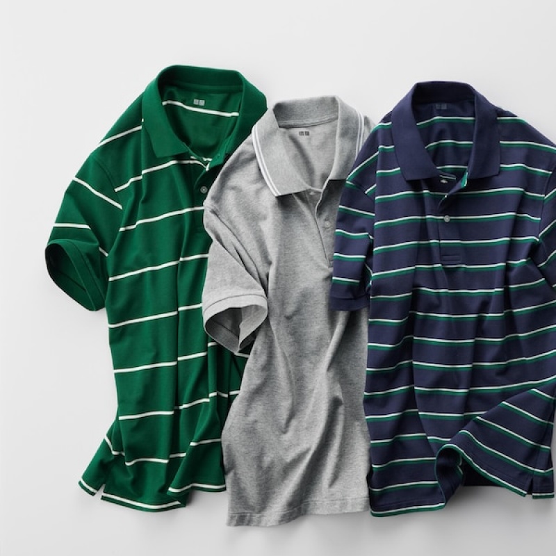 Uniqlo Dry Pique Prugasta Short-Sleeve Muške Polo Majica Zelene | 7562-WKAIO