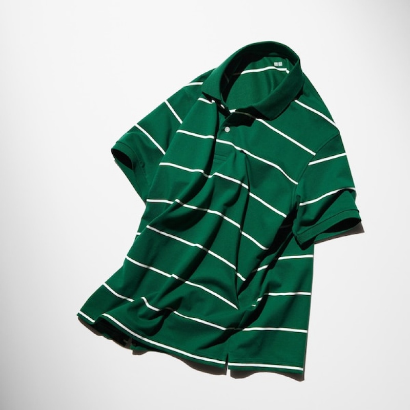 Uniqlo Dry Pique Prugasta Short-Sleeve Muške Polo Majica Zelene | 7562-WKAIO
