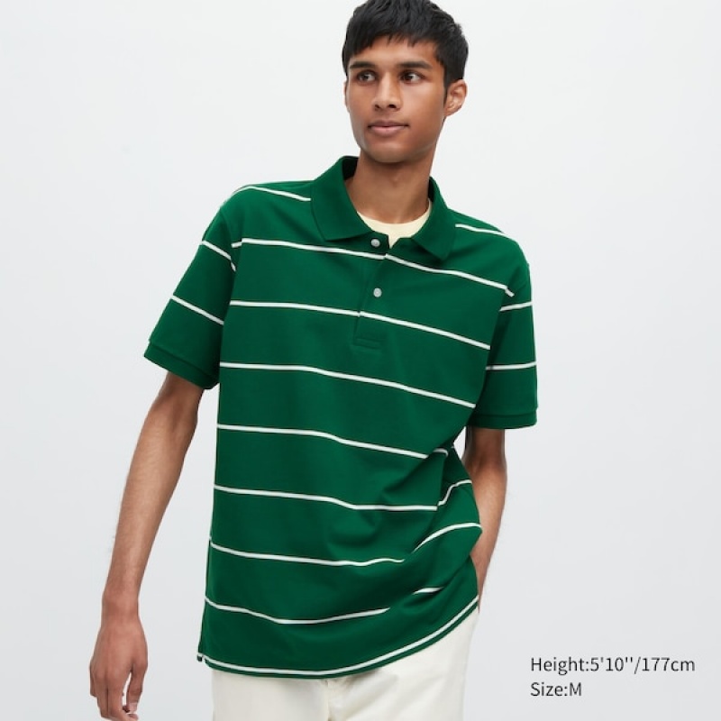 Uniqlo Dry Pique Prugasta Short-Sleeve Muške Polo Majica Zelene | 7562-WKAIO