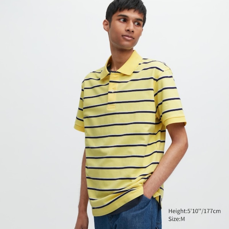 Uniqlo Dry Pique Prugasta Short-Sleeve Muške Polo Majica Žute | 2581-TIBKG