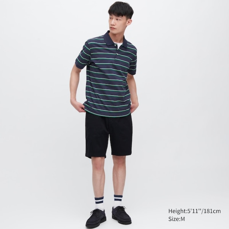 Uniqlo Dry Pique Prugasta Short-Sleeve Muške Polo Majica Tamnoplave | 7451-DYZIT