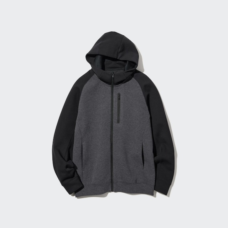 Uniqlo Dry Stretch Sweat Full-Zip Muške Majica s Kapuljačom Tamno Sive | 0128-WRBIG