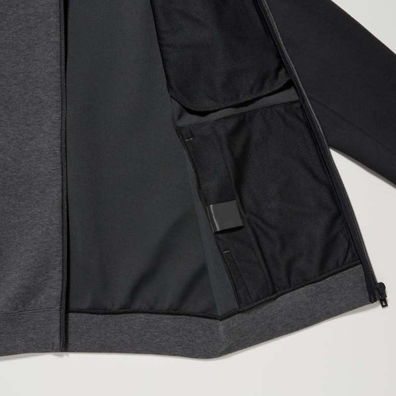 Uniqlo Dry Stretch Sweat Full-Zip Muške Majica s Kapuljačom Tamno Sive | 0128-WRBIG