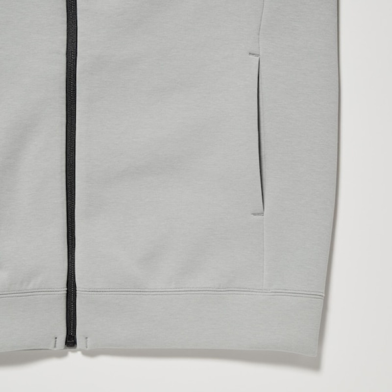 Uniqlo Dry Stretch Sweat Long-Sleeve Full-Zip Muške Majica s Kapuljačom Sive | 7081-MFWEJ