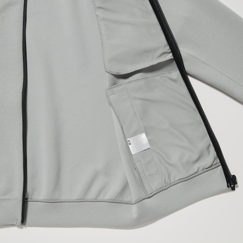 Uniqlo Dry Stretch Sweat Long-Sleeve Full-Zip Muške Majica s Kapuljačom Sive | 7081-MFWEJ