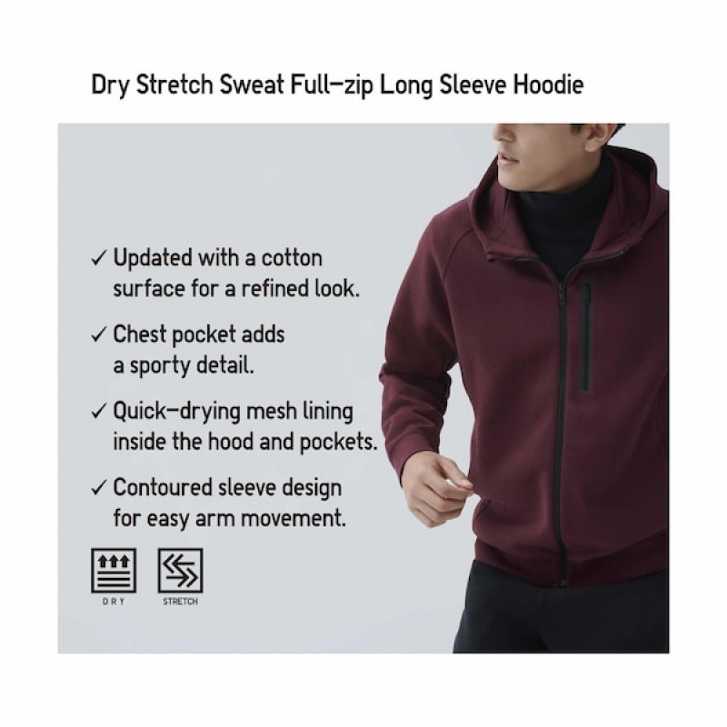 Uniqlo Dry Stretch Sweat Long-Sleeve Full-Zip Muške Majica s Kapuljačom Sive | 7081-MFWEJ
