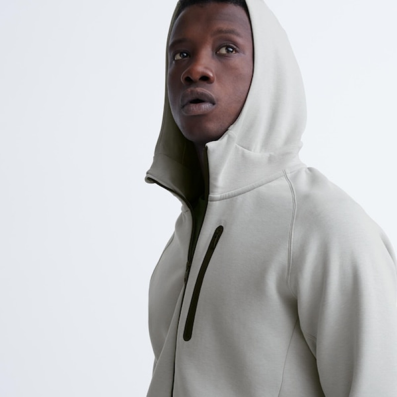 Uniqlo Dry Stretch Sweat Long-Sleeve Full-Zip Muške Majica s Kapuljačom Sive | 7081-MFWEJ
