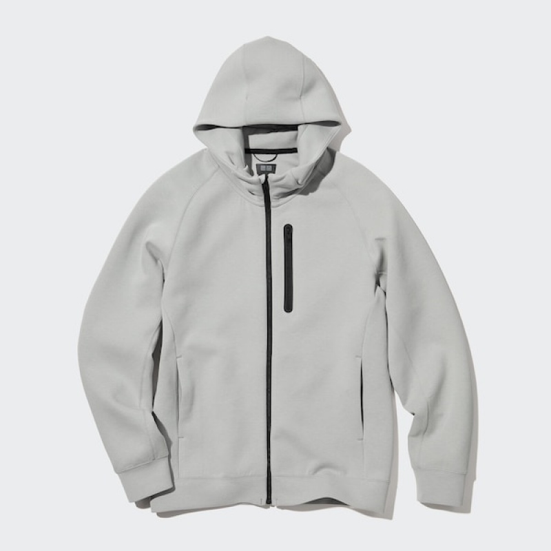 Uniqlo Dry Stretch Sweat Long-Sleeve Full-Zip Muške Majica s Kapuljačom Sive | 7081-MFWEJ