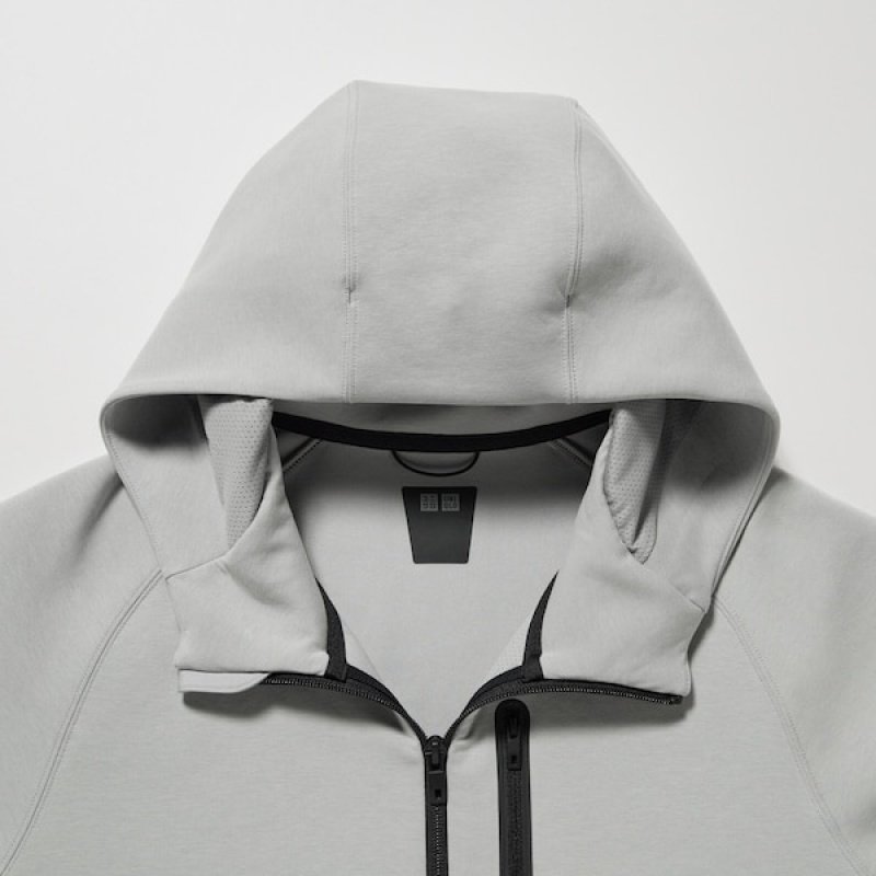 Uniqlo Dry Stretch Sweat Long-Sleeve Full-Zip Muške Majica s Kapuljačom Sive | 7081-MFWEJ