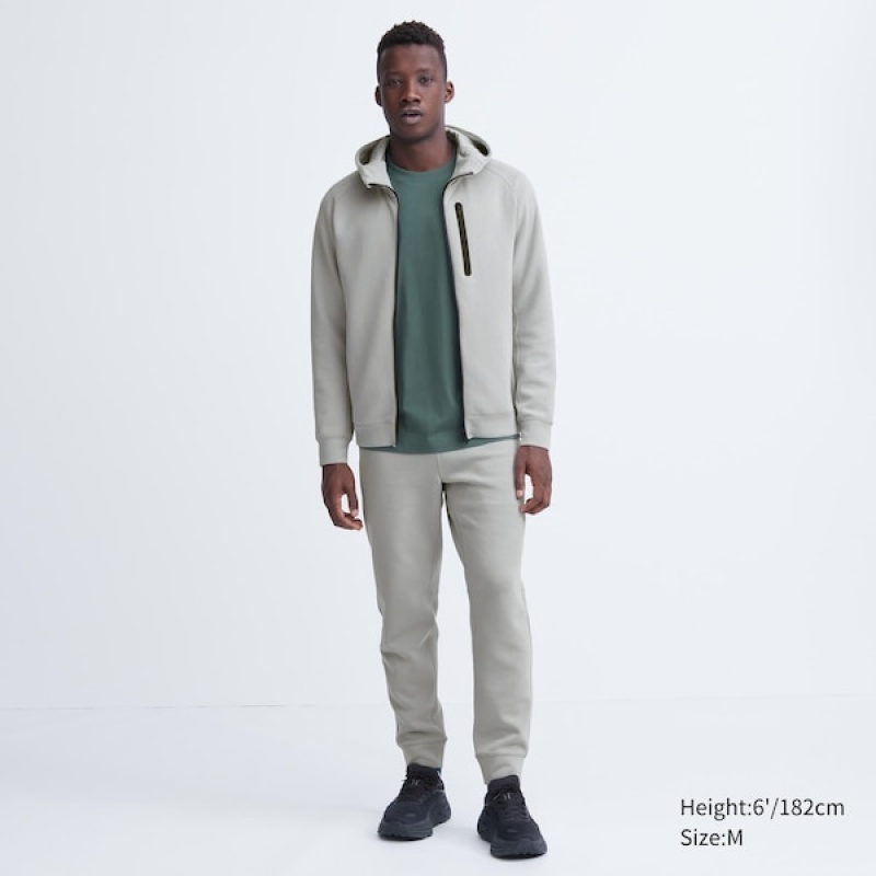 Uniqlo Dry Stretch Sweat Long-Sleeve Full-Zip Muške Majica s Kapuljačom Sive | 7081-MFWEJ