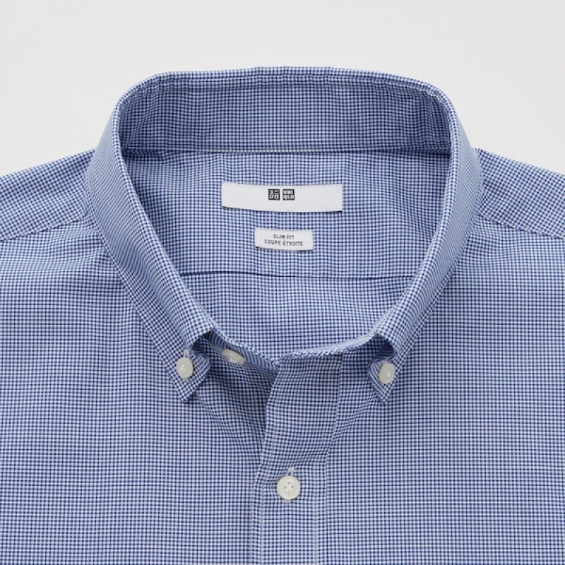 Uniqlo Easy Care Checked Stretch Slim-Fit Long-Sleeve Muške Košulje Plave | 9481-SODGA