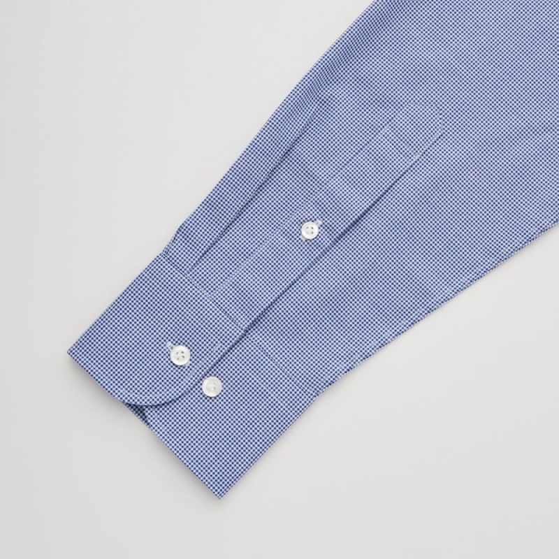 Uniqlo Easy Care Checked Stretch Slim-Fit Long-Sleeve Muške Košulje Plave | 9481-SODGA
