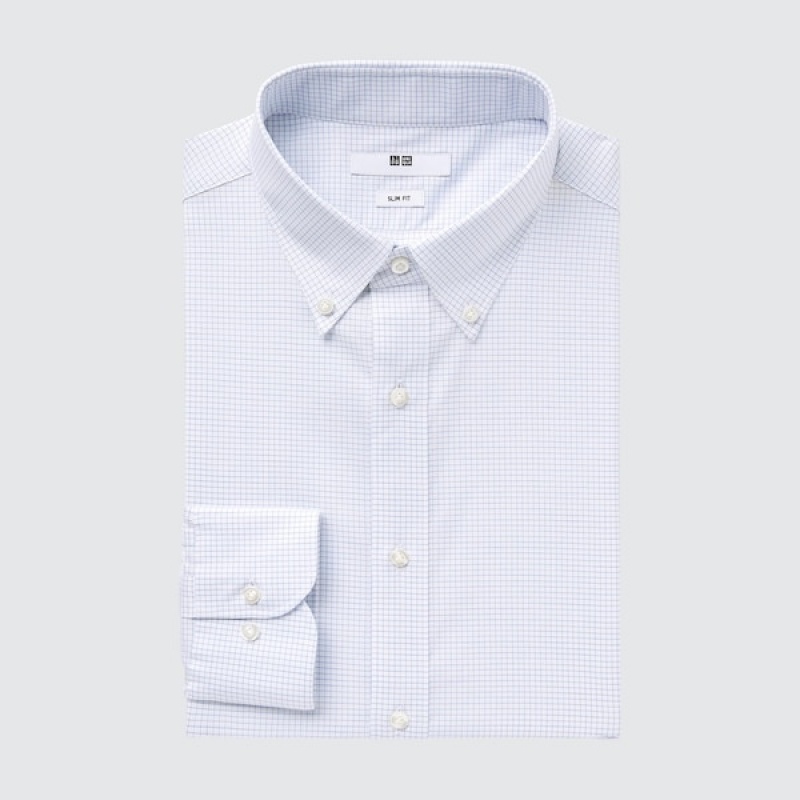Uniqlo Easy Care Checked Stretch Slim-Fit Long-Sleeve Muške Košulje Plave | 0784-NPVAK
