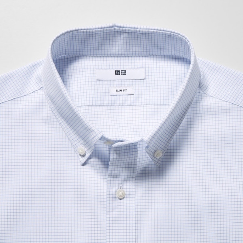 Uniqlo Easy Care Checked Stretch Slim-Fit Long-Sleeve Muške Košulje Plave | 0784-NPVAK