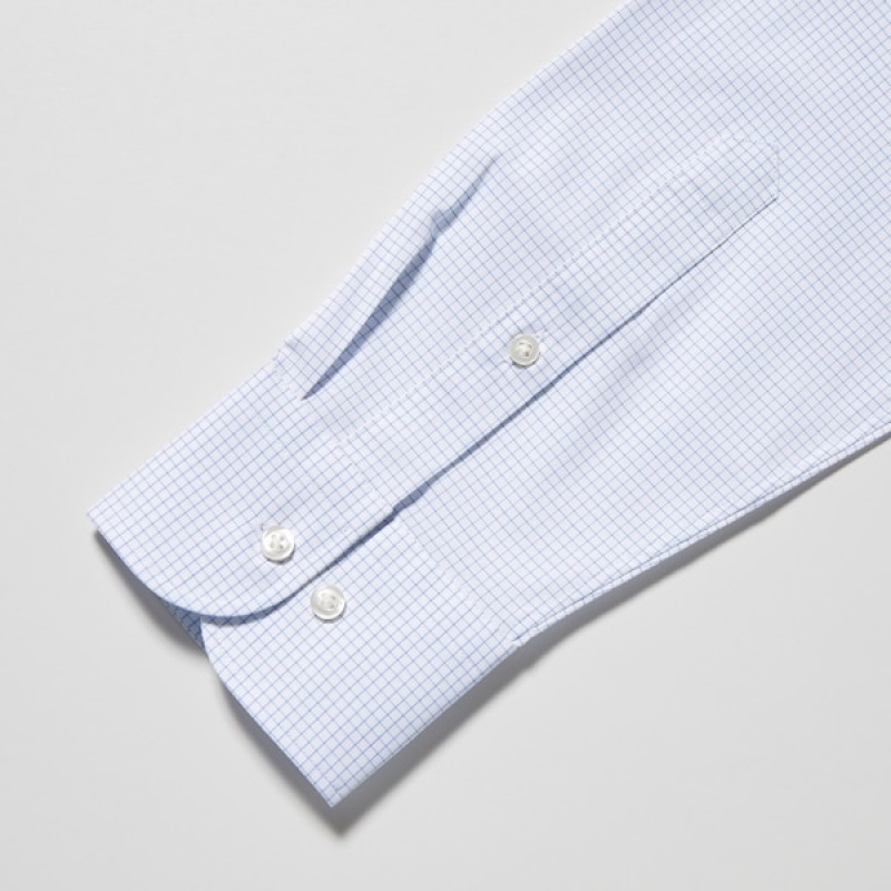 Uniqlo Easy Care Checked Stretch Slim-Fit Long-Sleeve Muške Košulje Plave | 0784-NPVAK