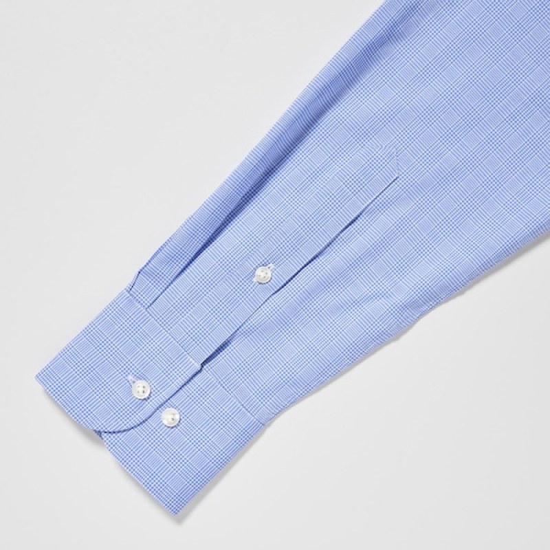 Uniqlo Easy Care Checked Stretch Slim-Fit Long-Sleeve Muške Košulje Plave | 5849-XEGFY
