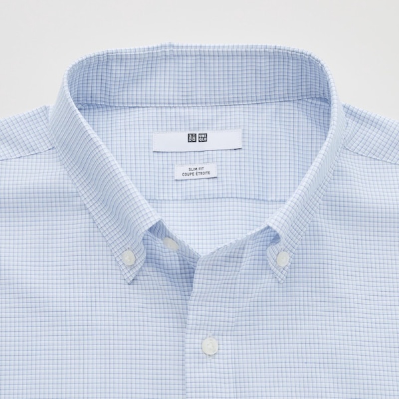 Uniqlo Easy Care Checked Stretch Slim-Fit Long-Sleeve Muške Košulje Plave | 8305-YSLJH