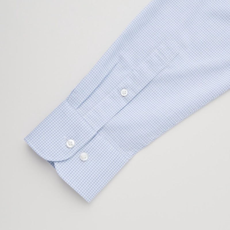 Uniqlo Easy Care Checked Stretch Slim-Fit Long-Sleeve Muške Košulje Plave | 8305-YSLJH