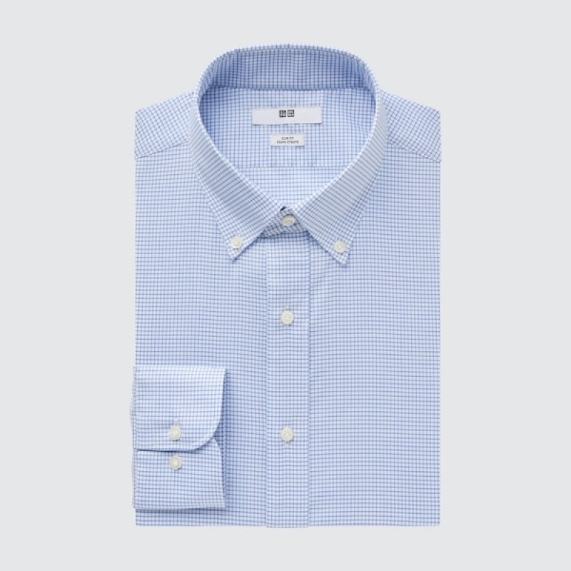 Uniqlo Easy Care Checked Stretch Slim-Fit Long-Sleeve Muške Košulje Plave | 9760-UMDAW