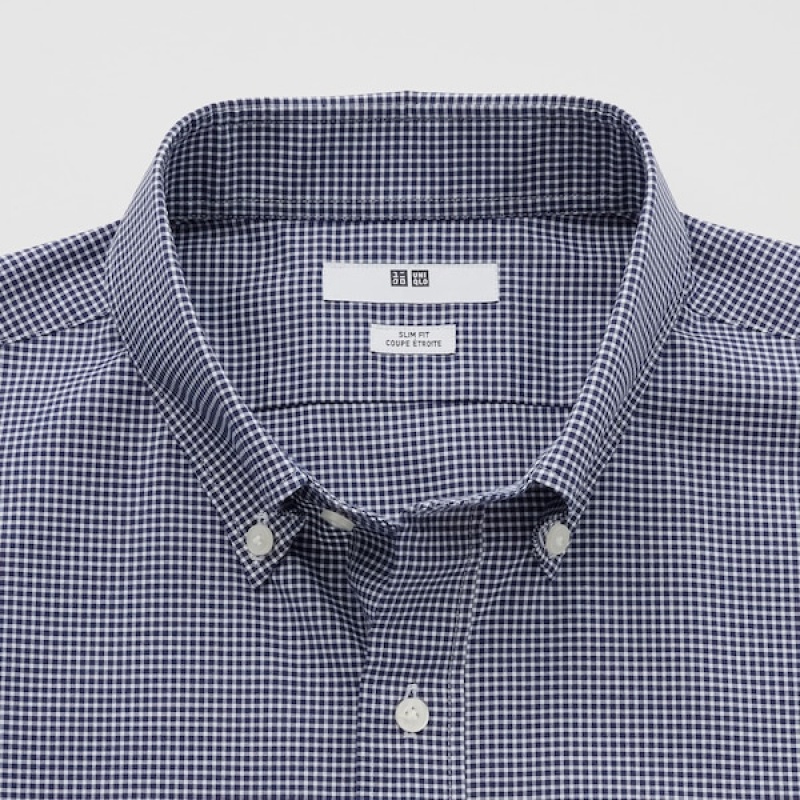 Uniqlo Easy Care Checked Stretch Slim-Fit Long-Sleeve Muške Košulje Tamnoplave | 8436-UCAWL