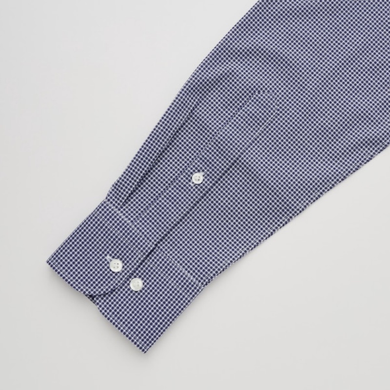 Uniqlo Easy Care Checked Stretch Slim-Fit Long-Sleeve Muške Košulje Tamnoplave | 8436-UCAWL